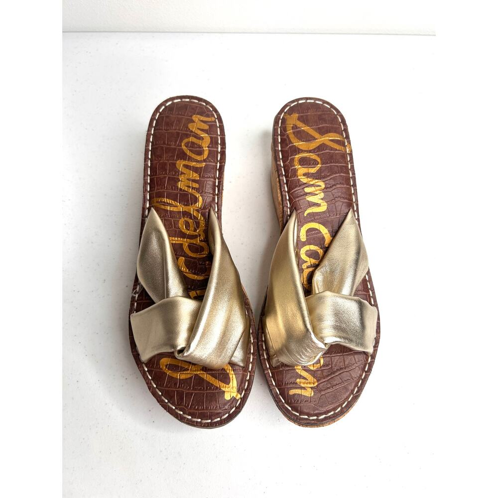 Sam Edelman Ramey Wedge Sandal Sz 8.5 Gold Vacation Glam